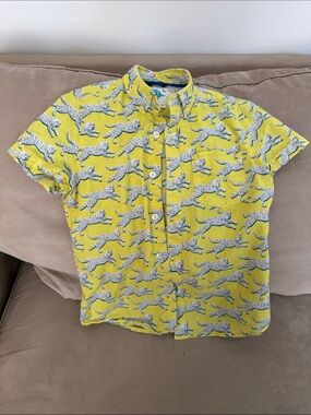GUC Kis’s Short-Sleeve Yellow Cheetah Print Button-Up Shirt